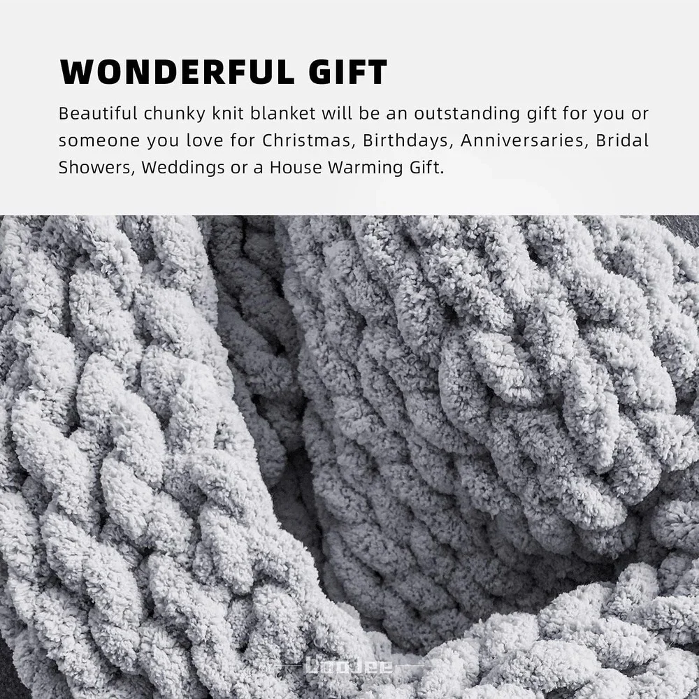 Chunky Knit Blanket - Gray Throw Blanket - Soft Chenille Throw - 40 x 60